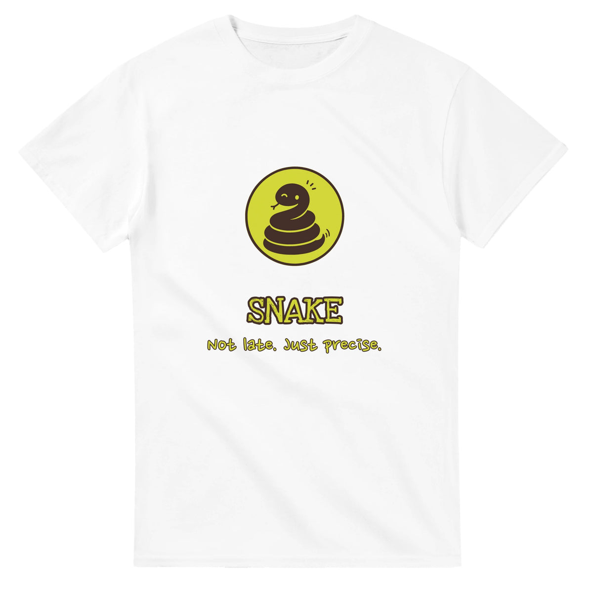Snake • Not Late. Just Precise — white unisex t-shirt