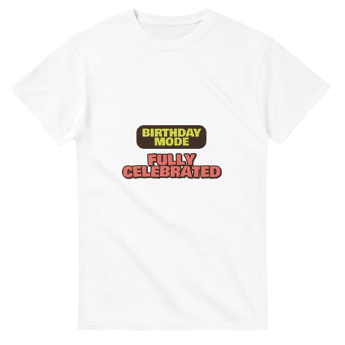 Birthday Mode: Fully Celebrated — white unisex t-shirt