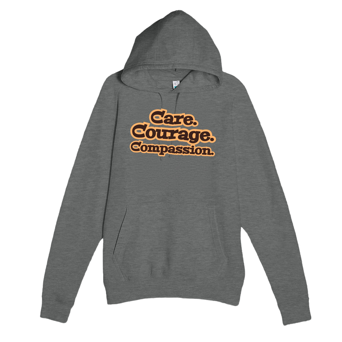 Care. Courage. Compassion — heartfelt graphite heather unisex hoodie