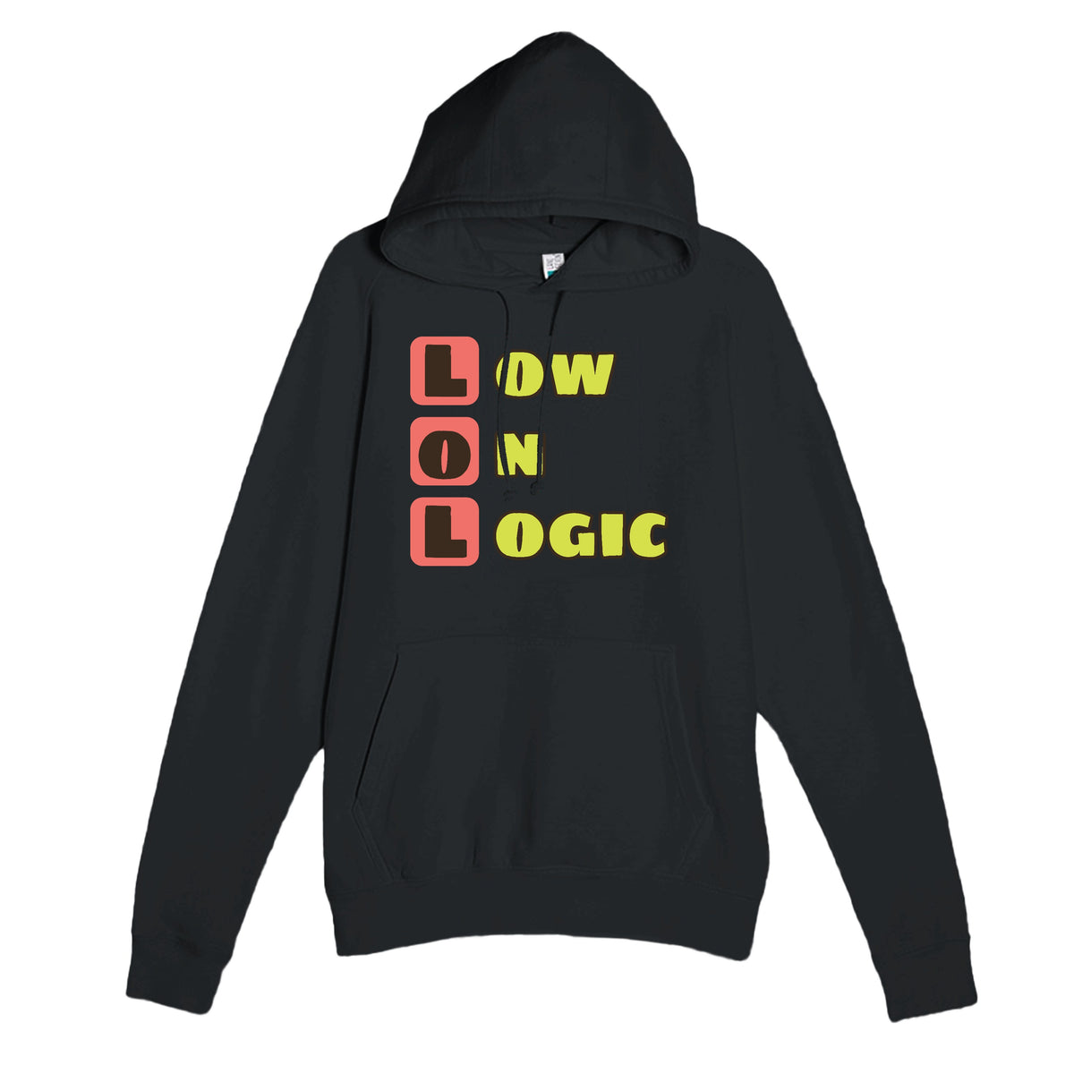 Low on Logic — funny black unisex hoodie