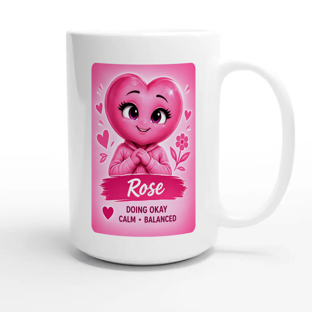 Rose: The Anchor heart for veteran calm and balance awareness — 15oz white coffee mug