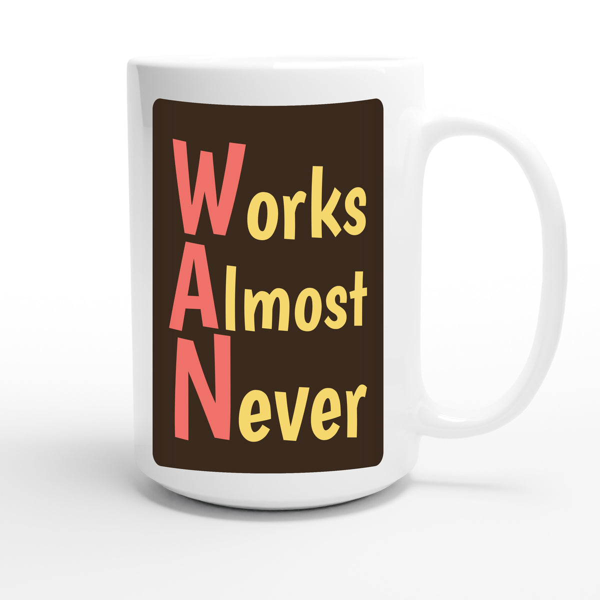 Works Almost Never — funny 15oz white coffee mug