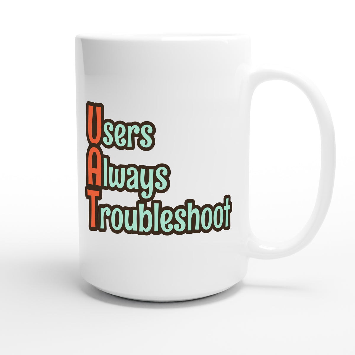 Users Always Troubleshoot — funny 15oz white coffee mug