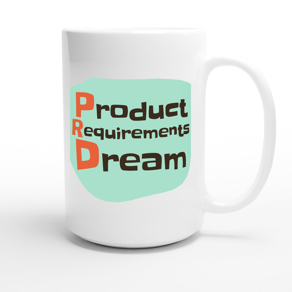 Product Requirements Dream — funny 15oz white coffee mug