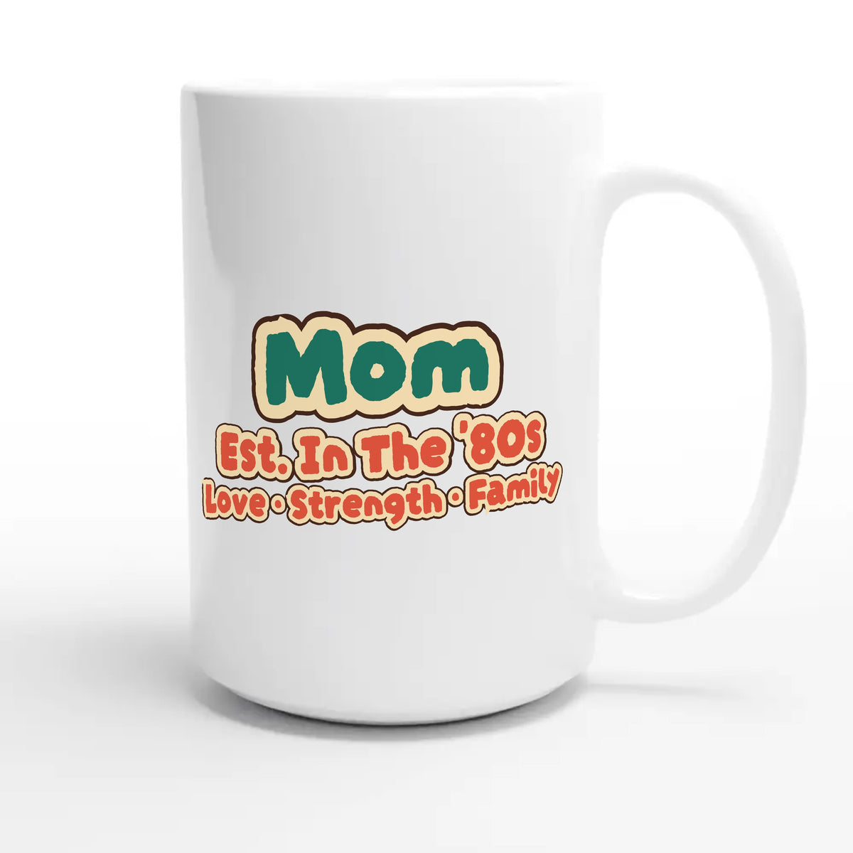Mom • Est. In The '80s • Love • Strength • Family — cute 15oz white coffee mug
