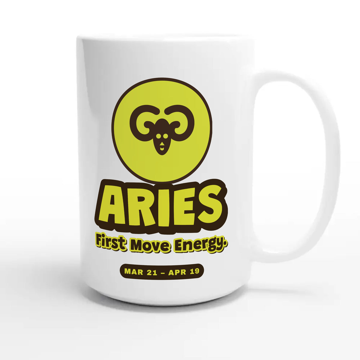 Aries. First Move Energy — cute 15oz white coffee mug