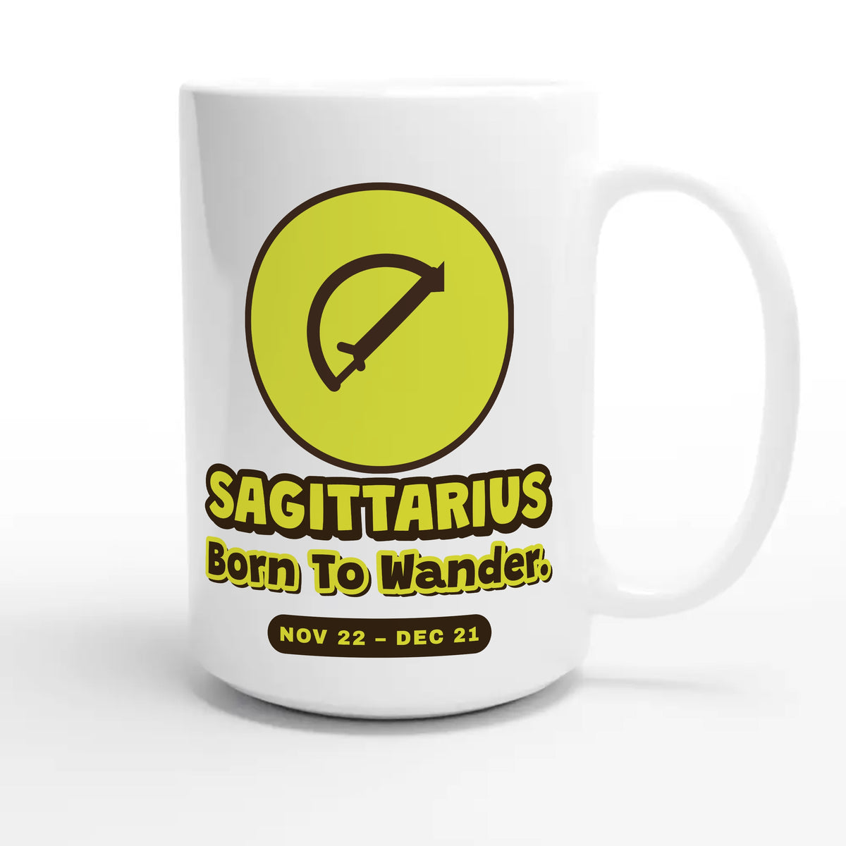 Sagittarius. Born To Wander — cute 15oz white coffee mug