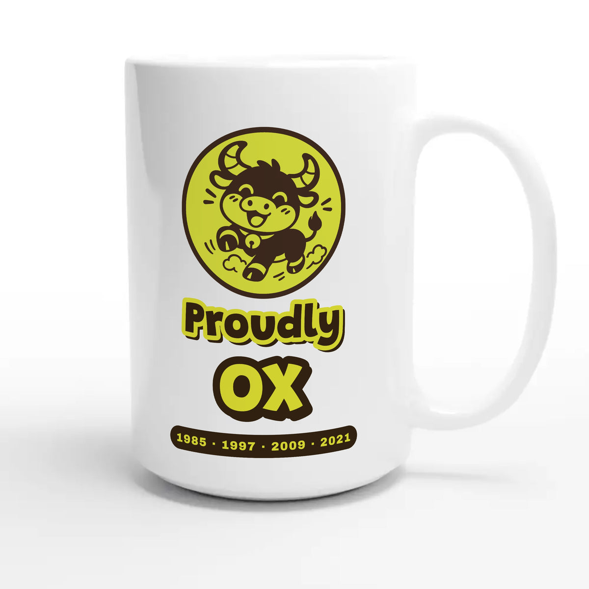 Proudly Ox — cute 15oz white coffee mug