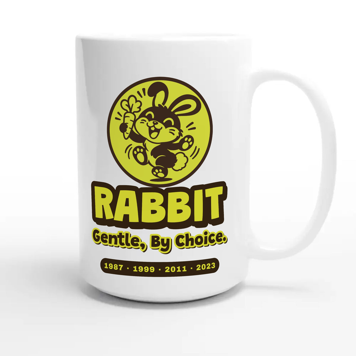 Rabbit • Gentle, By Choice — cute 15oz white coffee mug