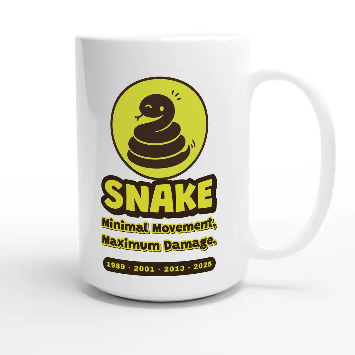 Snake • Minimal Movement, Maximum Damage — cute 15oz white coffee mug