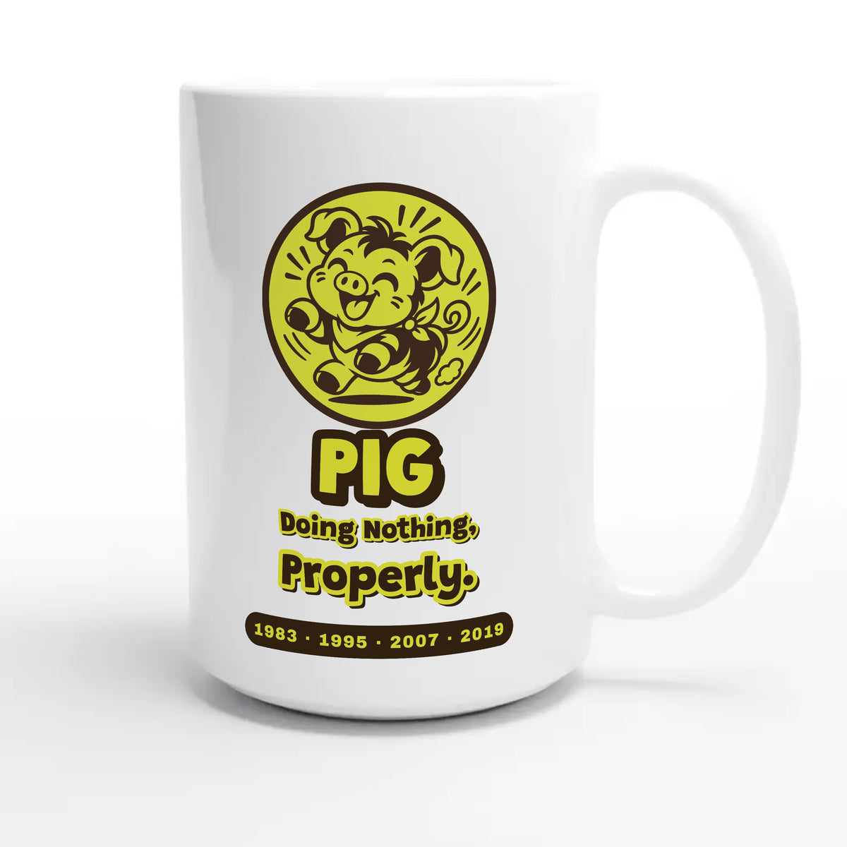 Pig • Doing Nothing, Properly — cute 15oz white coffee mug