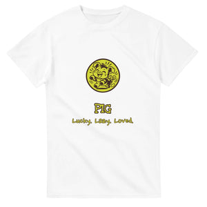 Pig • Lucky. Lazy. Loved — white unisex t-shirt