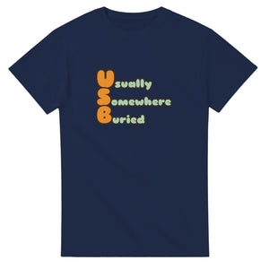 Usually Somewhere Buried — navy unisex t-shirt