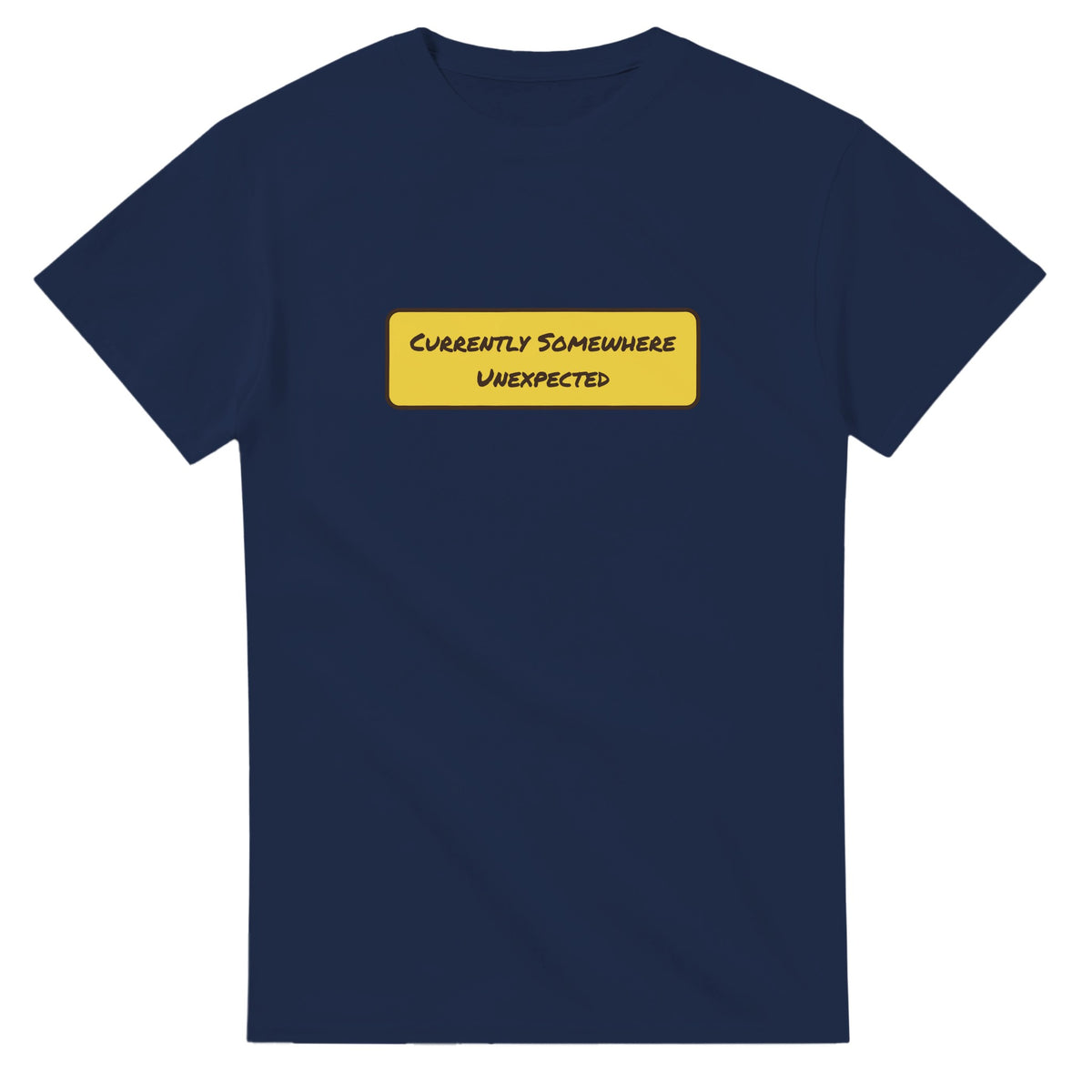 Currently Somewhere Unexpected — navy unisex t-shirt