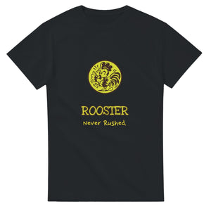 Rooster • Never Rushed — black unisex t-shirt