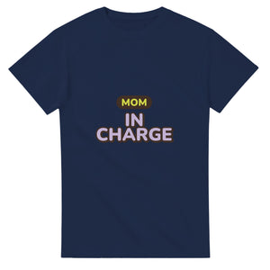 Mom: In Charge — navy unisex t-shirt