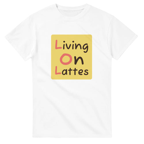 Living on Lattes — white unisex t-shirt