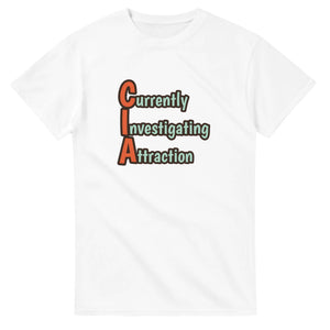 Currently Investigating Attraction — white unisex t-shirt