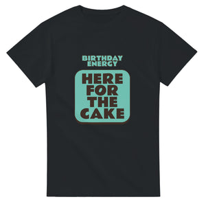 Birthday Energy: Here For The Cake — black unisex t-shirt