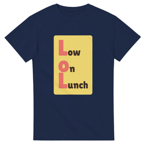 Low on Lunch — navy unisex t-shirt