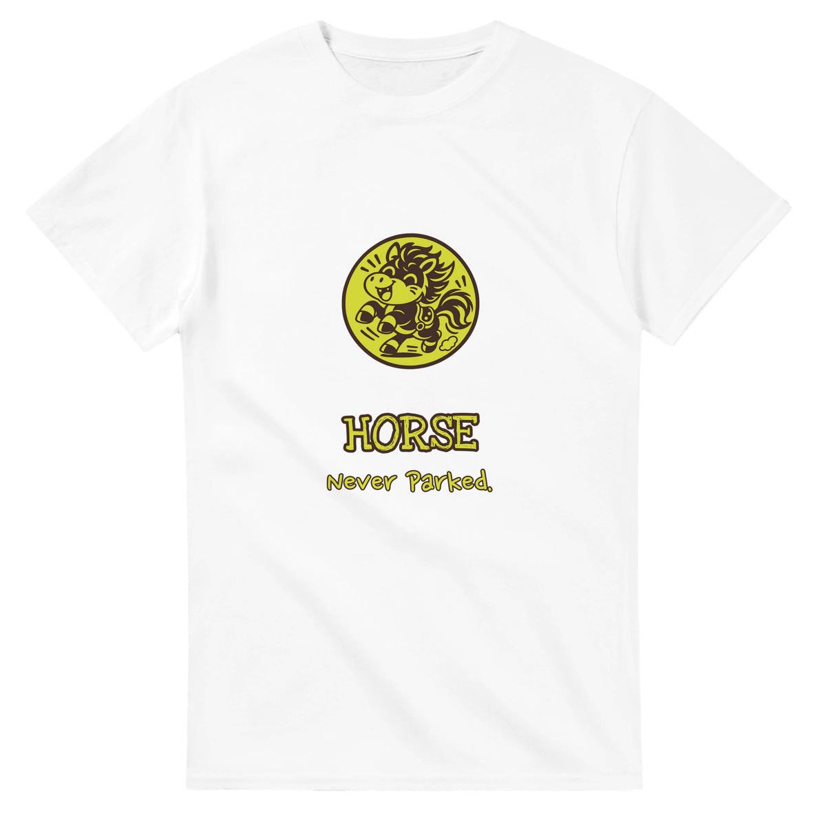 Horse • Never Parked — white unisex t-shirt