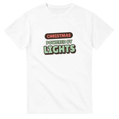 Christmas Powered By Lights — white unisex t-shirt