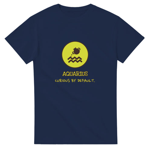 Aquarius • Curious By Default — navy unisex t-shirt