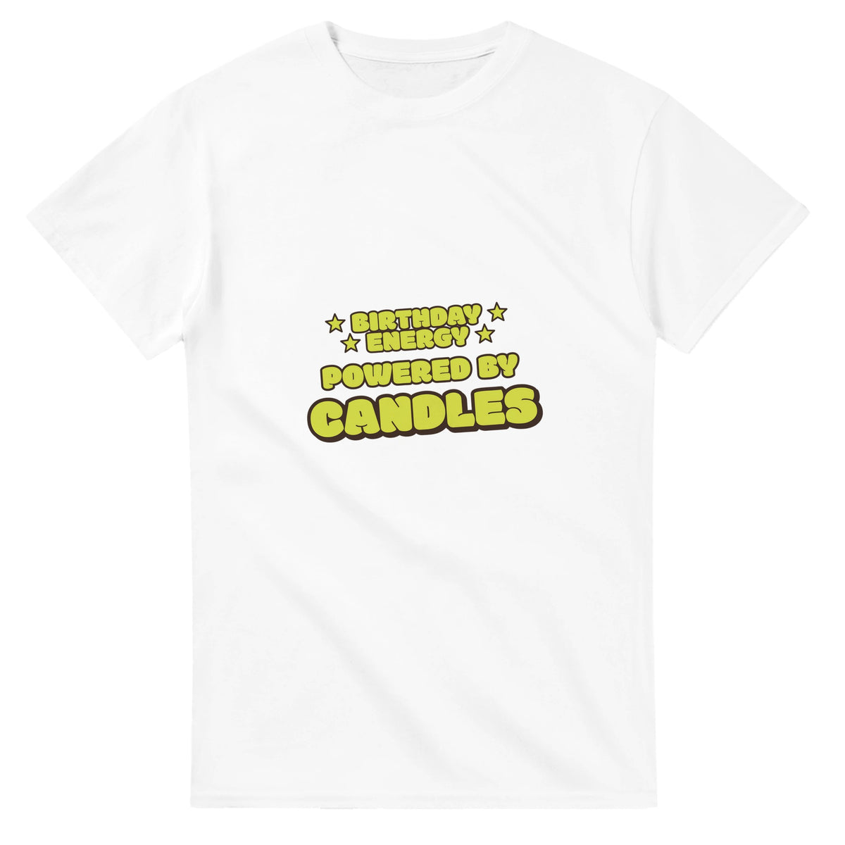 Birthday Energy Powered By Candles — white unisex t-shirt