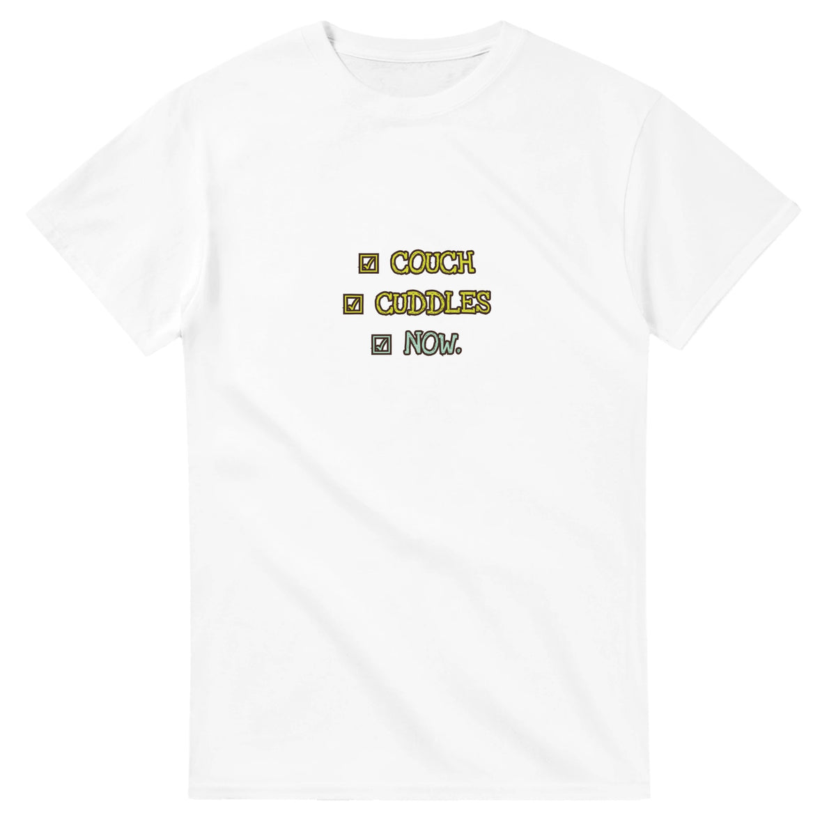 Couch. Cuddles. Now — white unisex t-shirt