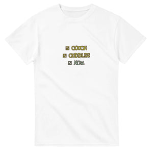 Couch. Cuddles. Now — white unisex t-shirt