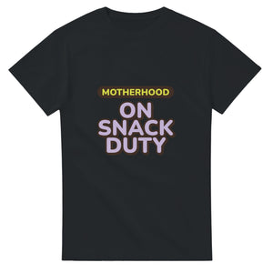 Motherhood: On Snack Duty — black unisex t-shirt