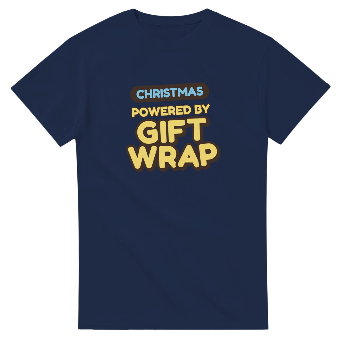 Christmas Powered By Gift Wrap — navy unisex t-shirt