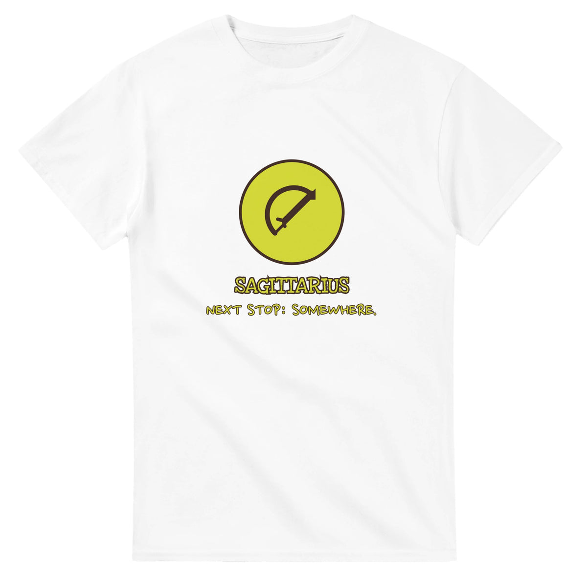 Sagittarius • Next Stop: Somewhere — white unisex t-shirt