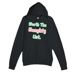 Worth the Naughty List — funny black unisex hoodie