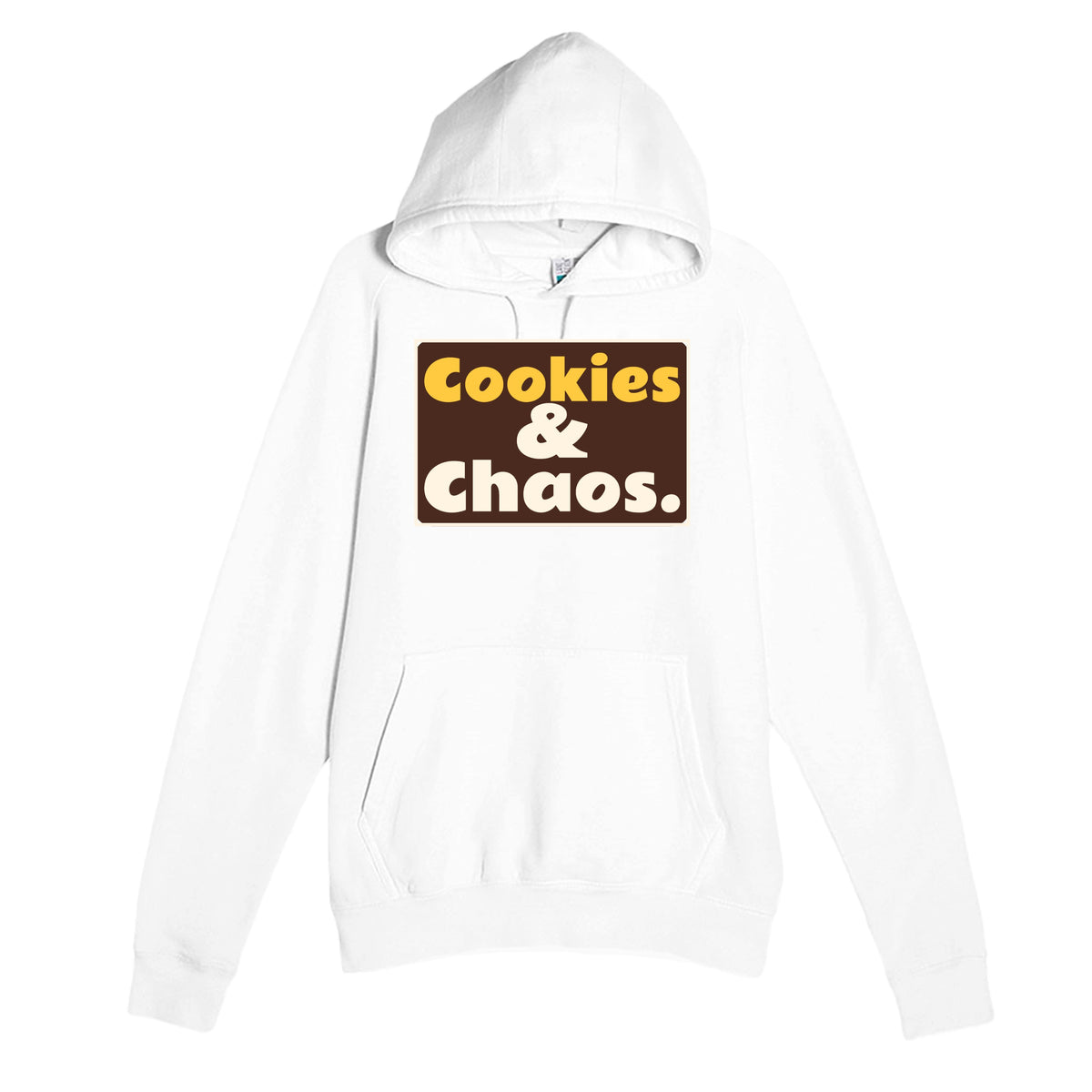 Cookies & Chaos — funny white unisex hoodie