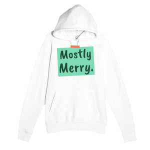 Mostly Merry — cute white unisex hoodie
