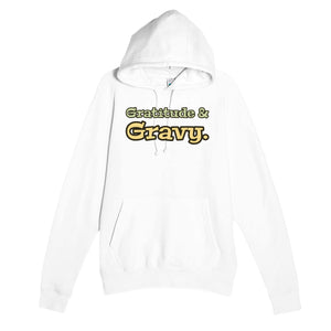Gratitude & Gravy — funny white unisex hoodie