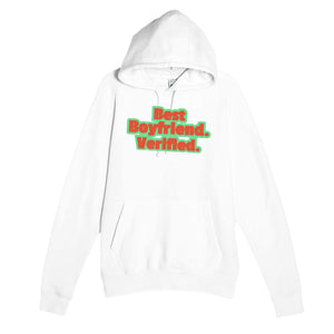 Best Boyfriend. Verified — cute white unisex hoodie