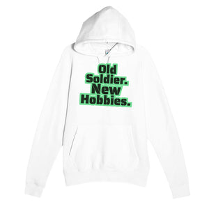 Old Soldier. New Hobbies — funny white unisex hoodie