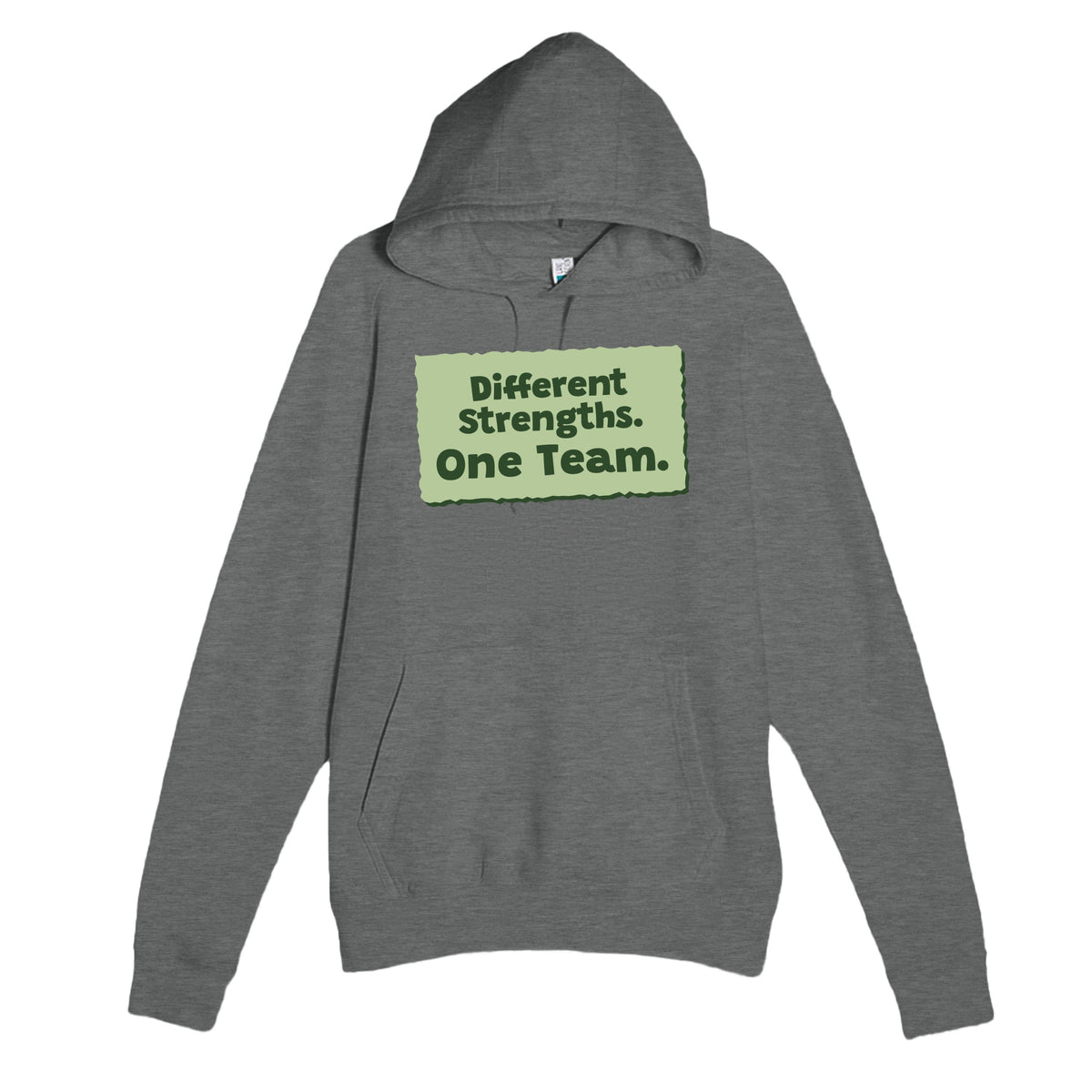 Different Strengths. One Team — heartfelt graphite heather unisex hoodie