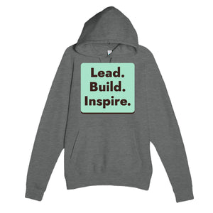 Lead. Build. Inspire — heartfelt graphite heather unisex hoodie