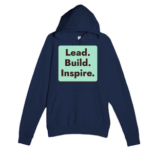Lead. Build. Inspire — heartfelt navy unisex hoodie