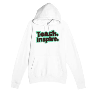 Teach. Inspire — heartfelt white unisex hoodie