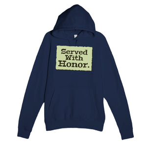 Served With Honor — heartfelt navy unisex hoodie
