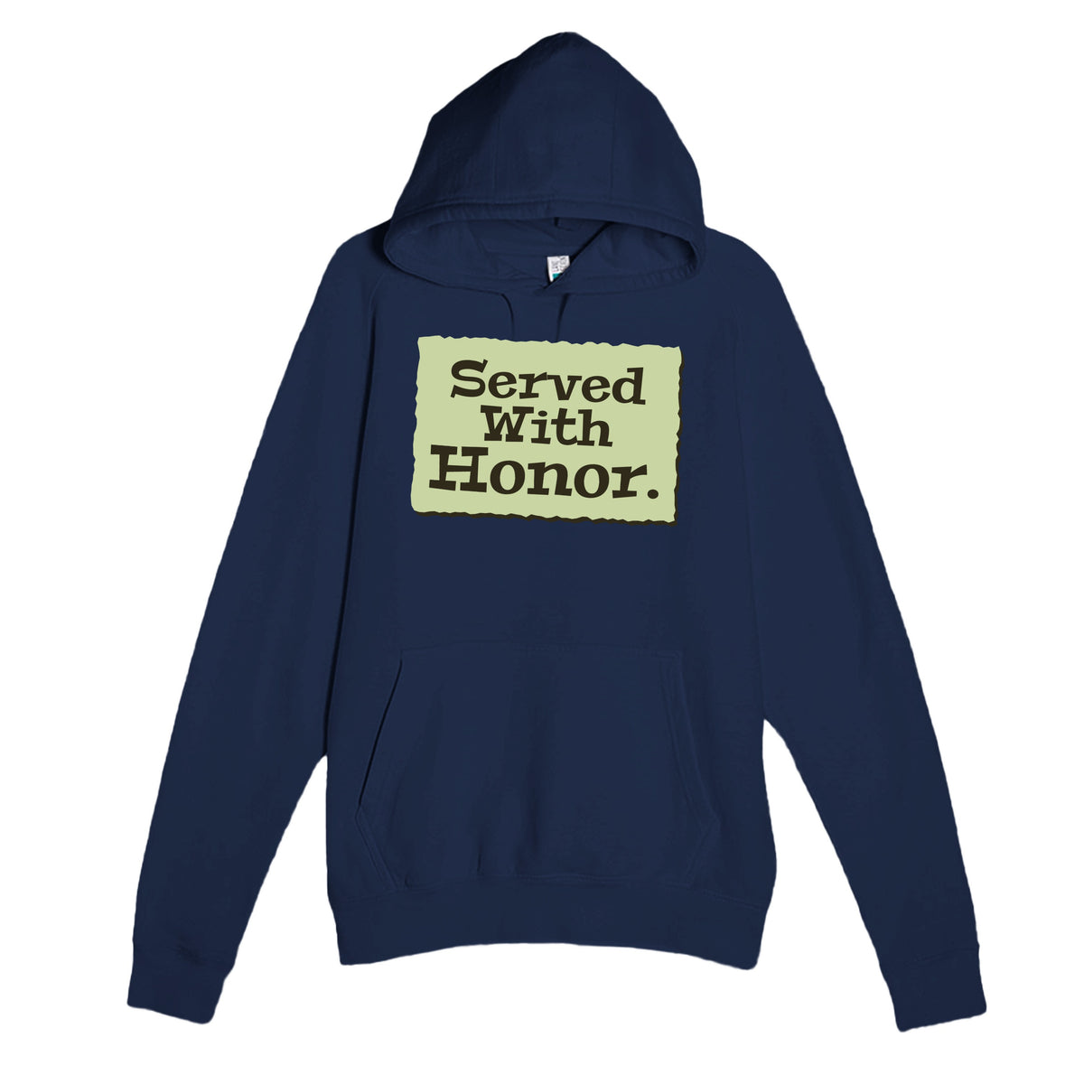 Served With Honor — heartfelt navy unisex hoodie