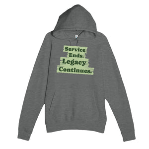 Service Ends. Legacy Continues — heartfelt graphite heather unisex hoodie