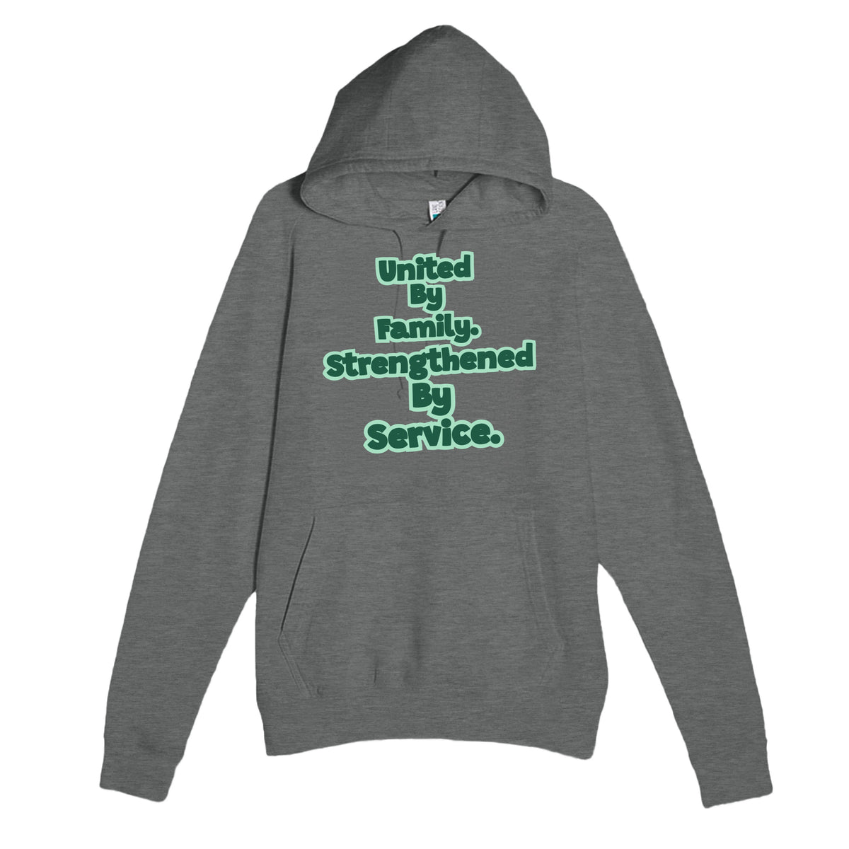 United By Family. Strengthened By Service — heartfelt graphite heather unisex hoodie