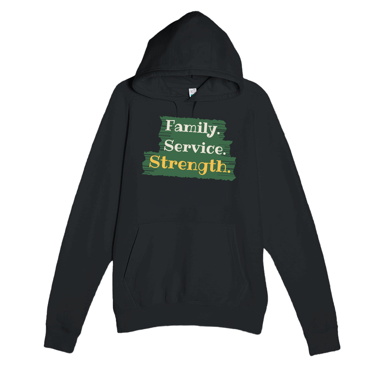 Family. Service. Strength — heartfelt black unisex hoodie