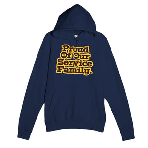 Proud Of Our Service Family — heartfelt navy unisex hoodie