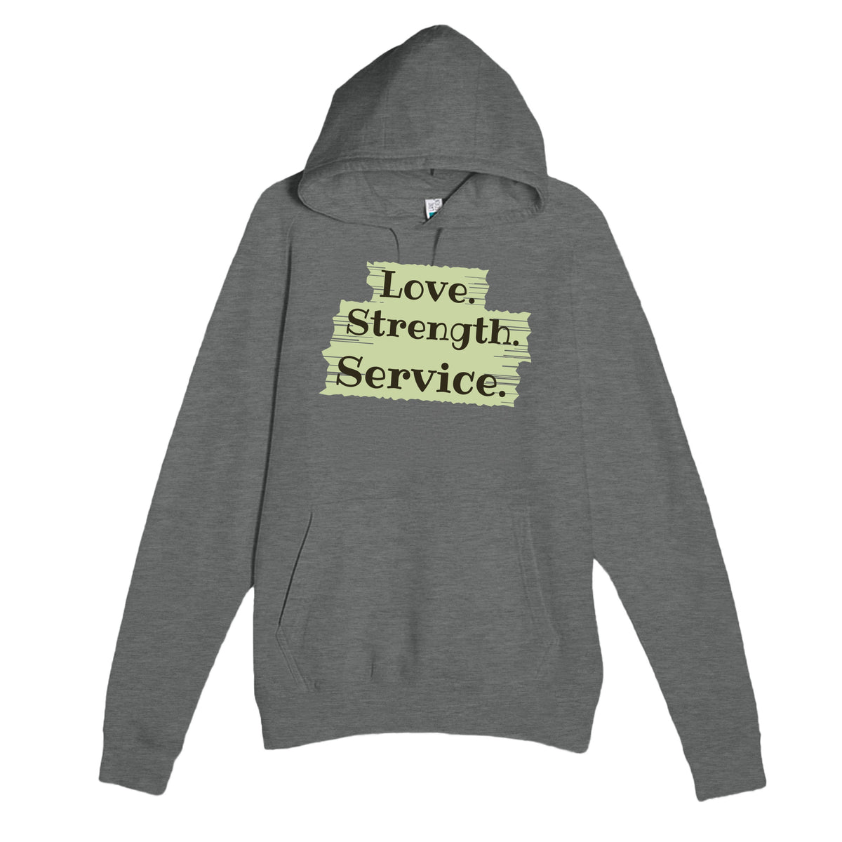 Love. Strength. Service — heartfelt graphite heather unisex hoodie